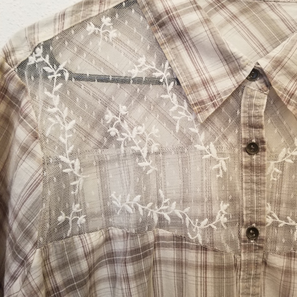 Maurices Plaid Button Down Shirt - Brown and Cream - Picture 2 of 5